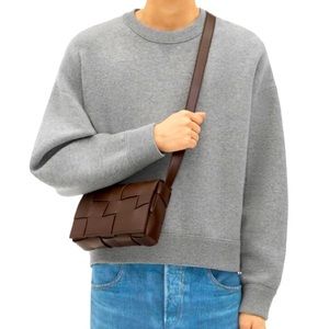 Bottega Veneta Wavy Check Brown Cassette Bag Sling Crossbody Mens Womens